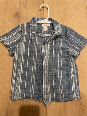 Cat & Jack Navy and White Striped Short Sleeve Button-Down Shirt